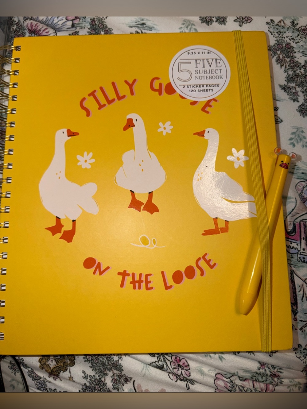 Yellow "Silly Goose" Five-Subject Notebook w/Stickers & Dividers! CUTE DUCK PEN!